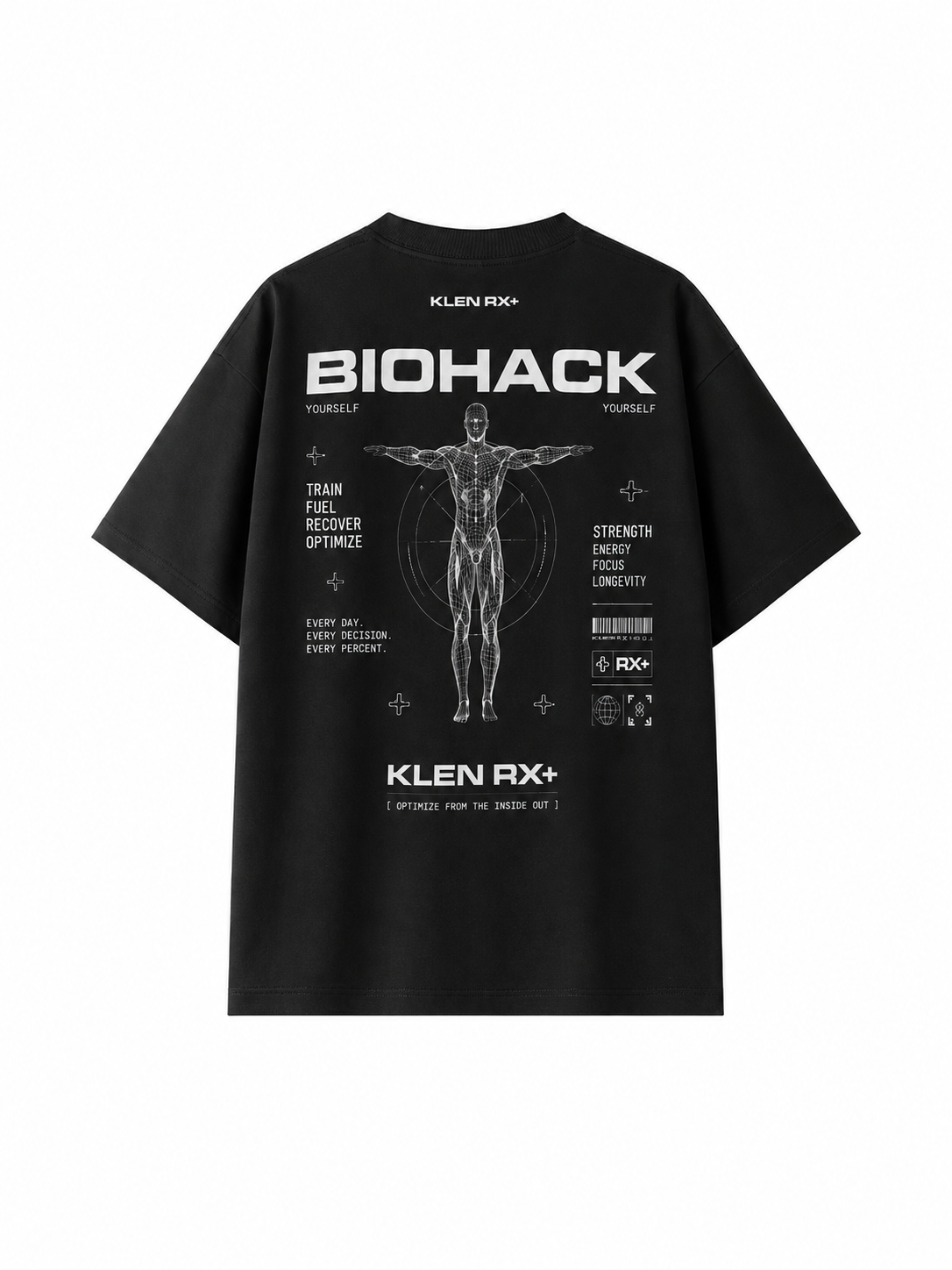 oversize klen rx gym biohack shirt on white background