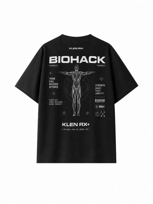 oversize klen rx gym biohack shirt on white background